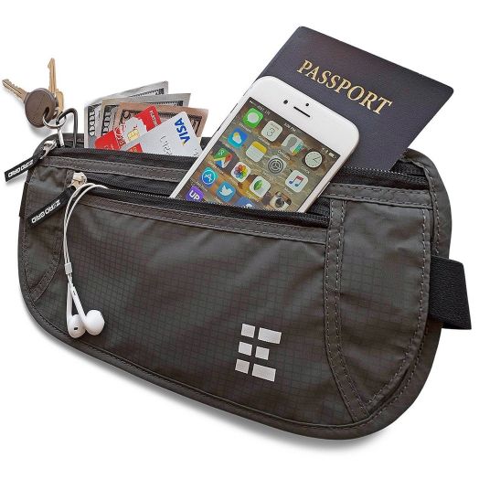Zero Grid Money Belt w/RFID Blocking - Concealed Travel Wallet and Passport Holder