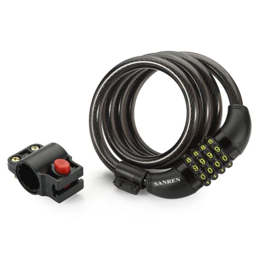 UShake Bike Lock Cable, 4-Feet Bike Cable Basic Self Coiling Resettable Combination Cable Bike Locks with Complimentary Mounting Bracket, 4 Feet x 1/2 Inch