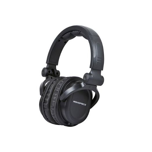 Monoprice 108323 Premium Hi-Fi DJ Style Over-the-Ear Pro Headphone Bundle with 3.5mm to 1/4-Inch Gold-Plated Adapter Plug and Accessories (5 Items)