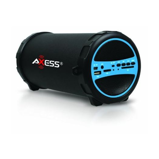 Axess SPBT1031-BL Portable Bluetooth Indoor/Outdoor 2.1 Hi-Fi Cylinder Loud Speaker with SD Card, USB, AUX and FM Inputs, 3" Sub In Blue Color