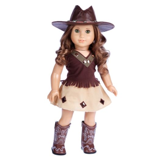 DreamWorld Collections Cowgirl - 4 piece outfit - cowgirl hat, skirt, top and cowgirl boots - 18 inch Doll Clothes (doll not included)
