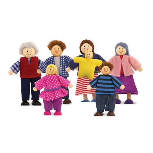 Melissa & Doug Melissa and Doug 7-Piece Poseable Wooden Doll Family for Dollhouse (2-4 inches each)