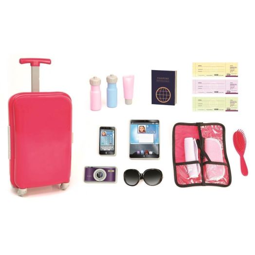 Beverly Hills Doll Collection TM 18 inch Doll Travel set including Carry on Luggage with Ticket Passport and 14 accessories.