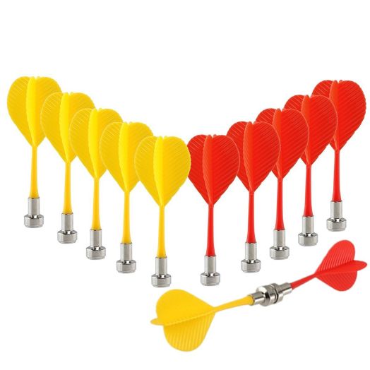 Yalis 12pcs Replacement Durable Safe Plastic Wing Magnetic Darts Bullseye Target Game Toys (Red Yellow)