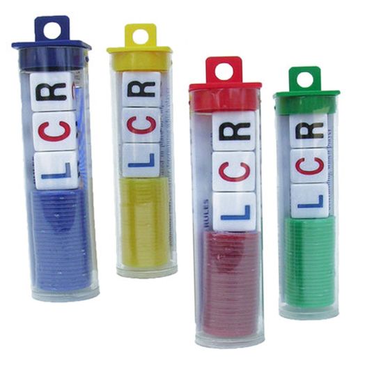 CHH LCR, Left Center Right Dice Game, 4 Sets, (Assorted Color Chips)YOU GET 4 TUBES!