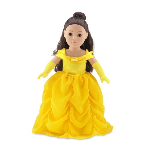 18 Inch Doll Clothes | Gorgeous Princess Belle-Inspired Ball Gown Outfit with Beaded Accents and Matching Elegant Gloves | Fits American Girl Dolls