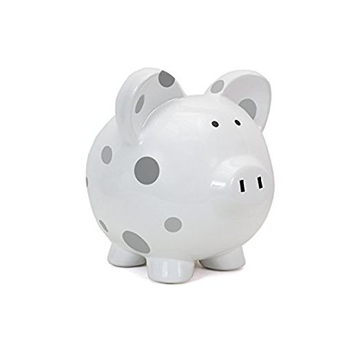 Child to Cherish Large Pig White with Polka Dot Toy Bank, Grey