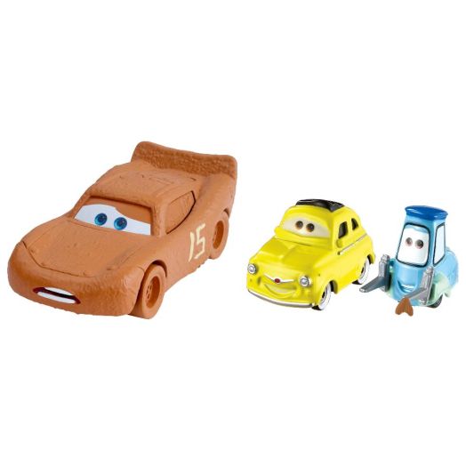 Disney Pixar Cars 3 1:55 Scale Diecast Vehicle - Lightning McQueen as Chester Whipplefilter, Luigi and Guido with Cloth