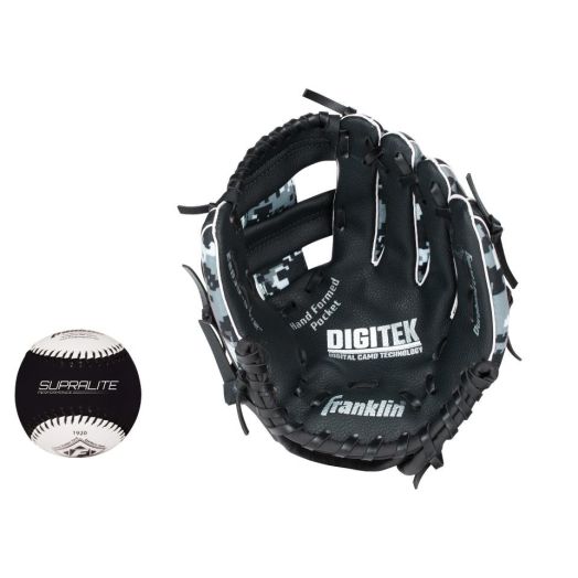 Franklin Sports RTP Performance 9.5 inch Left Handed Thrower Tee-ball Glove With Ball - Black/White