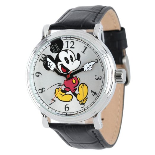 Disney Men's Mickey Mouse Analog Watch W001868 - Black Leather Strap