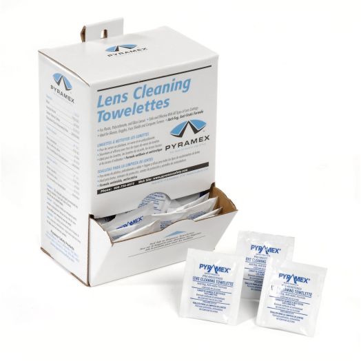 Pyramex Individually Packaged Lens Cleaning Towelettes – 100 Pack – 8” x 5” Size – No Streaks