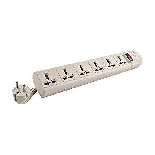 VCT - 220V/240V AC 13A Universal Surge Protector / Power Strip with 6 Universal Outlets. 50Hz/60Hz - 450 Joules. Max. 4000 Watt Capacity - Heavy Duty European Cord