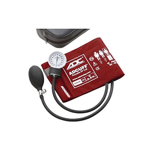 ADC Prosphyg 760 Pocket Aneroid Sphygmomanometer with Adcuff Nylon Blood Pressure Cuff, Adult, Red