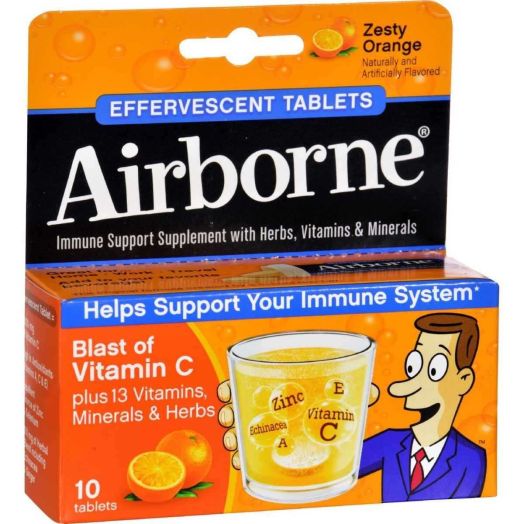 Airborne Zesty Orange Effervescent Tablets, 10 count - 1000mg of Vitamin C - Immune Support Supplement