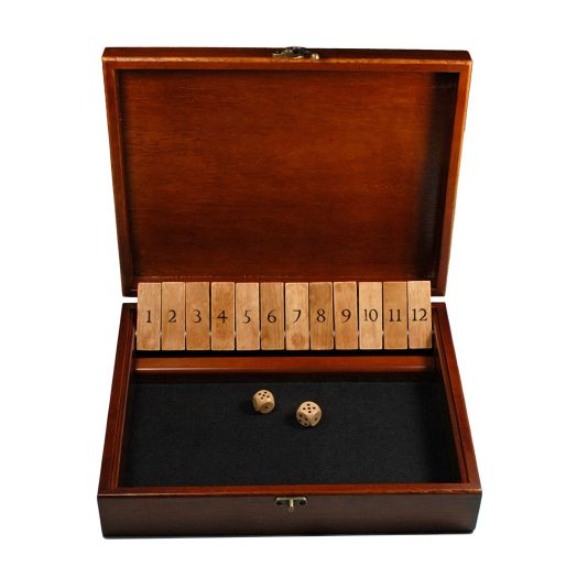 WE Games Shut the Box Game with 12 Numbers in an Old World Styled Wood Box with a Lid and a Brass Latch