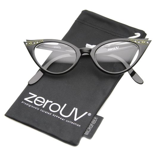 zeroUV - Vintage Cateyes 80s Inspired Fashion Clear Lens Cat Eye Glasses with Rhinestones Linda Belcher Bob's Burgers