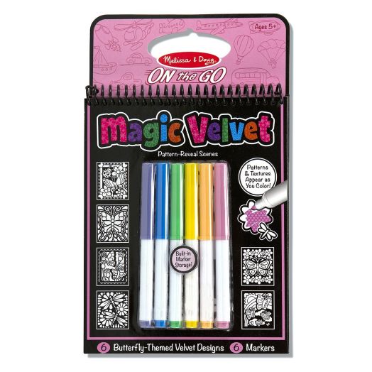 Melissa and Doug On the Go Magic Velvet Pattern-Reveal Scenes Activity Kit - 6 Coloring Boards, 6 Markers