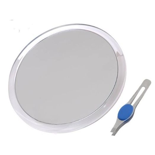 JUMBL Large 8" Suction Cup 10X Magnifying Mirror with Precision Tweezers