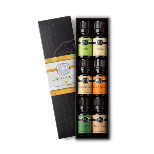 Autumn Set of 6 Premium Grade Fragrance Oils - Brown Sugar, Apple, Harvest Spice, Vanilla, Forest Pine, Snickerdoodle - 10ml