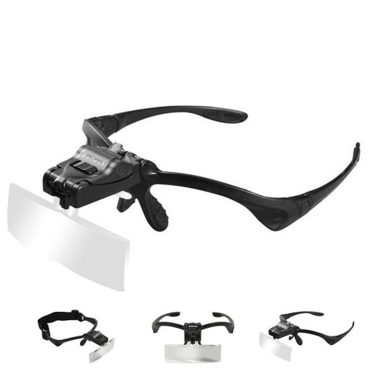 Beileshi 5Lens Glass Magnifying Visor Magnifier Glasses With 2 LED Professional Jeweler's Loupe Light Bracket and Headband are Interchangeable