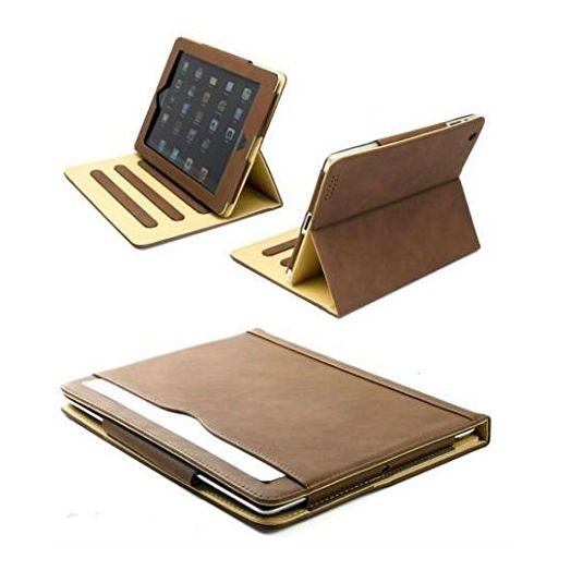 New S-Tech for Apple iPad 2 3 4 Generation Brown Soft Leather Wallet Smart Cover with Sleep / Wake Feature Flip Case