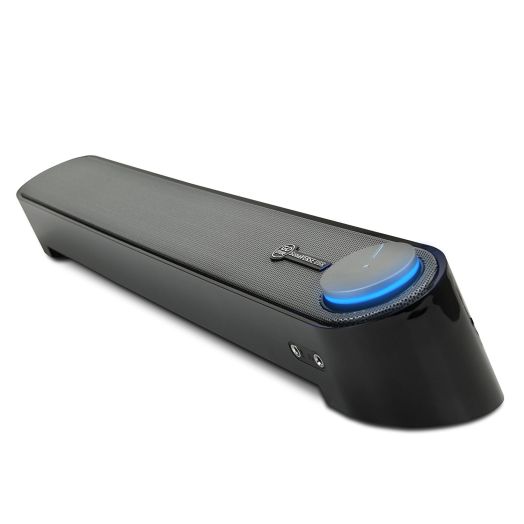 Desktop Computer Sound Bar Speaker w/ Easy Access Headphone and Mic Jacks by GOgroove - SonaVERSE UBR (Black) - USB Powered, LED accents, Compact 16.5" Length, Angled Design - Ideal for Small Desks