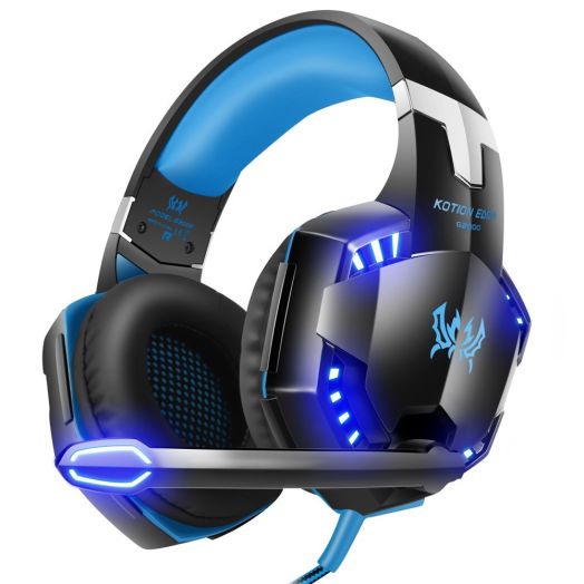 VersionTech G2000 Stereo Gaming Headset for PS4 Xbox One, Bass Over-Ear Headphones with Mic, LED Lights and Volume Control for Laptop, PC, Mac, iPad, Computer, Smartphones, Blue