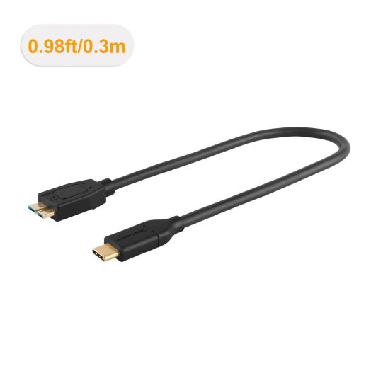 CableCreation USB 3.1 Type C (USB-C) to USB 3.0 Micro-B Cable, Micro USB 3.1 USB-C for Apple The Macbook, Chromebook Pixel and More, 1ft/0.3M in Black