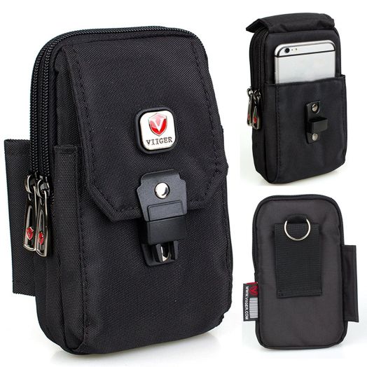 VIIGER Multipurpose Vertical Nylon Smartphone Pouch with Belt Loop Cell Phone Holster Belt Pouches for Men Waist Bag Pack Carry Pouch for iphone 7 Plus Samsung Galaxy S8 Plus, black