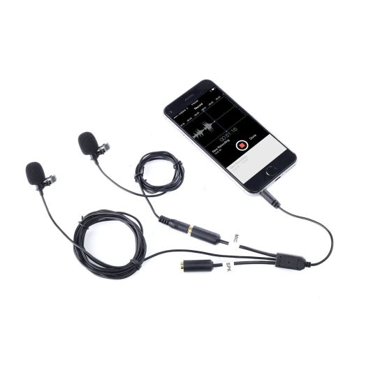 Movo Executive Lavalier Clip-on Interview Microphone with Secondary Mic and Headphone Monitoring Input for Apple iPhone, iPad, Samsung, Android Smartphones/Tablets