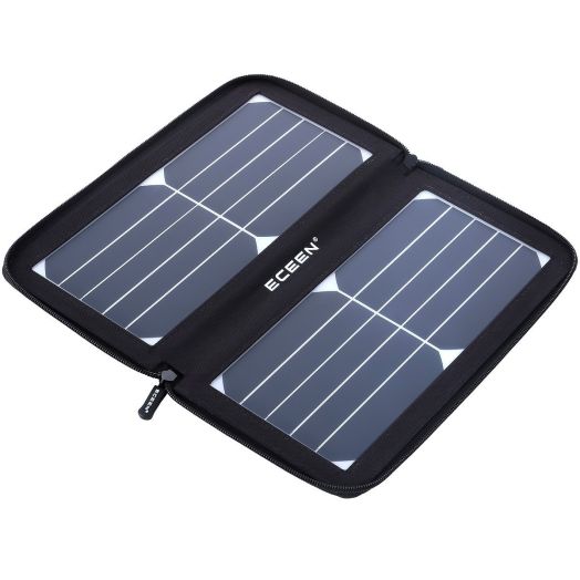ECEEN Folding Solar Panel Phone Charger With USB Port,Zipper Pack for iPhone, iPad, iPods, Samsung, Android Smartphones Speaker Gopro All 5V USB-Charging Devices (Black)