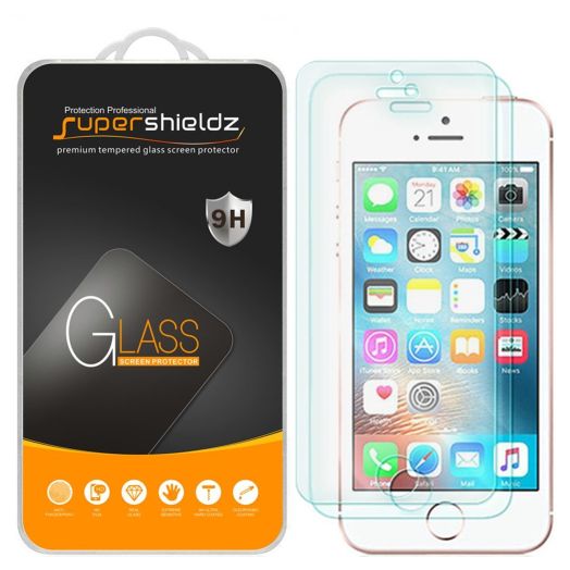 [2-Pack] Supershieldz for iPhone SE / iPhone 5/5S / iPhone 5C Tempered Glass Screen Protector, Anti-Scratch, Anti-Fingerprint, Bubble Free, Lifetime Replacement Warranty