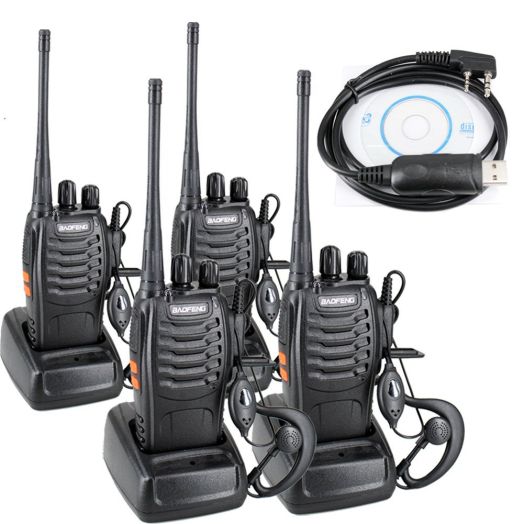 BaoFeng BF-888S Two Way Radio with Built in LED FlashLight (Pack of 4) + USB Programming Cable (1PC)