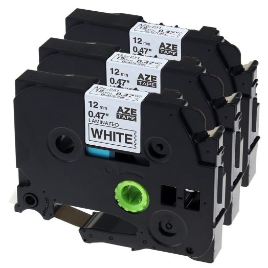 3 Pack Compatible Brother TZe Laminated Label Tape TZe231 TZe-231 TZe 231 Black on White for Brother P-touch Label Makers (0.47" x 26.2' 12mm x 8m)