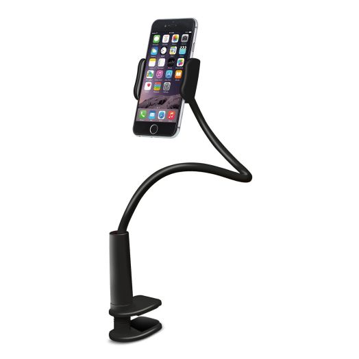 Aduro Solid-Grip 360 Adjustable Universal Gooseneck Smartphone Stand for Desk – Durable, Rubberized, Mount w/ Holder (Black)