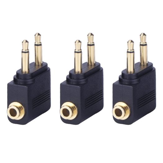 eBoot Airplane Airline Flight Adapters for Headphones (3 Pack, Golden Plated)