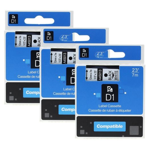 D1 Label Tape 45013 S0720530 Compatible for DYMO LabelManager 160 Black on White 1/2 Inch x 23 Feet, 3 Cartridges