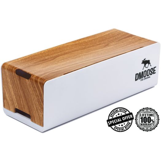 Cable Management Box Organizer by DMoose - Wooden Style - Hides Power Strips, Surge Protectors and Cords. Large Size for Entertainment Center, Home Office, Computers – Kids and Pet Friendly