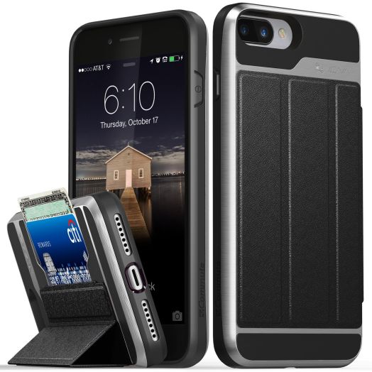 iPhone 8 Plus Wallet Case, iPhone 7 Plus Wallet Case, Vena [vCommute][Military Grade  Drop Protection] Flip Leather Cover Card Slot w/ KickStand for Apple iPhone 8 Plus / 7 Plus (Space Gray / Black)