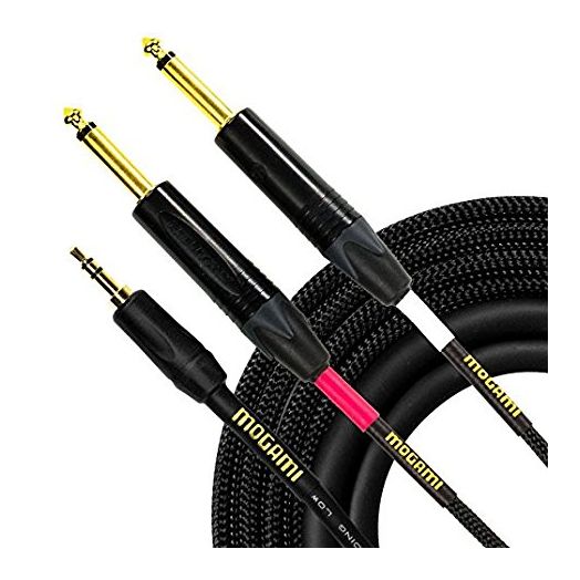 Mogami GOLD 3.5-2TS-06 Stereo Audio Y-Adapter Cable, 3.5mm TRS Plug to Dual 1/4" TS Plugs, Gold Contacts, Straight Connectors, 6 Foot