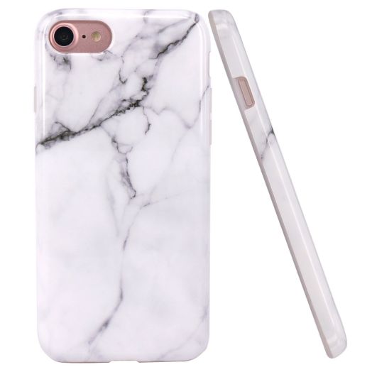 iPhone 7 Case, iPhone 8 Case, JAHOLAN White Marble Design Clear Bumper Glossy TPU Soft Rubber Silicone Cover Phone Case for Apple iPhone 7 (2016) / iPhone 8 (2017)