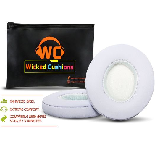 Wicked Cushions Beats Replacement Ear pads - Compatible with SOLO 2.0 / 3.0 Wireless On Ear Headphones by Dr. Dre ONLY ( DOES NOT FIT SOLO 2.0 WIRED ) | White