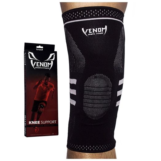 Venom Knee Sleeve Gel Padded Support w/ Side Stabilizers - Elastic Compression for Runners and Jumpers Knee, Arthritis Pain, ACL, Basketball, Soccer, CrossFit, Lifting, Running, Sports, Men, Women