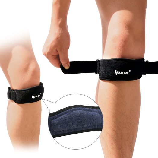 Ipow 2 Pack Knee Pain Relief and Patella Stabilizer Knee Strap Brace Support for Hiking, Soccer, Basketball, Running, Jumpers Knee, Tennis, Tendonitis, Volleyball and Squats, Black