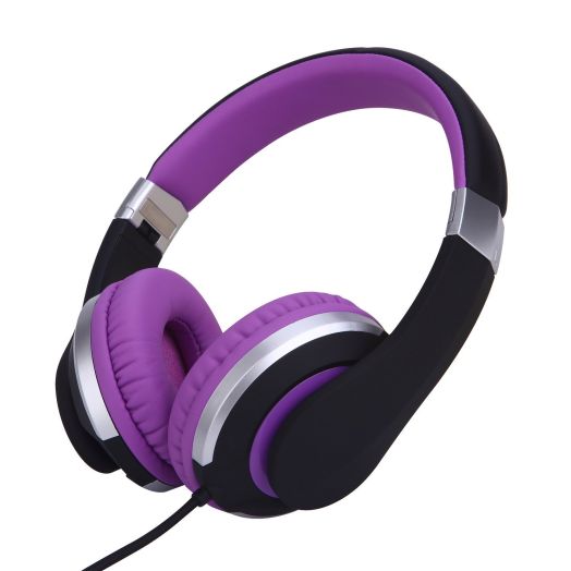 RockPapa I22 Foldable Adjustable On Ear Headphones with Microphone for Kids/Adults iPhone iPad iPod Tablets MP3/4 DVD Computer Black/Purple