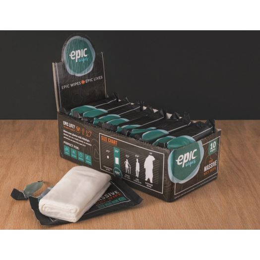 Epic Wipes, 10-pack massive wet wipes, biodegradable residue-free shower substitute, big on-the-go bamboo body wipes