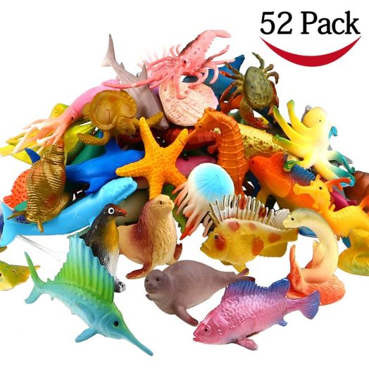 Ocean Sea Animal, 52 Pack Assorted Mini Vinyl Plastic Animal Toy Set, Funcorn Toys Realistic Under The Sea Life Figure Bath Toy for Child Educational Party Cake Cupcake Topper,Octopus Shark Otter