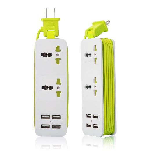 K-century Travel Power Strip Surge Protector with 2 Outlets 4 USB Output 5V 4.2A Output Power Strip with USB Portable Travel Charger Wall Charger with 5ft Cord 100v-240v Power Sockets
