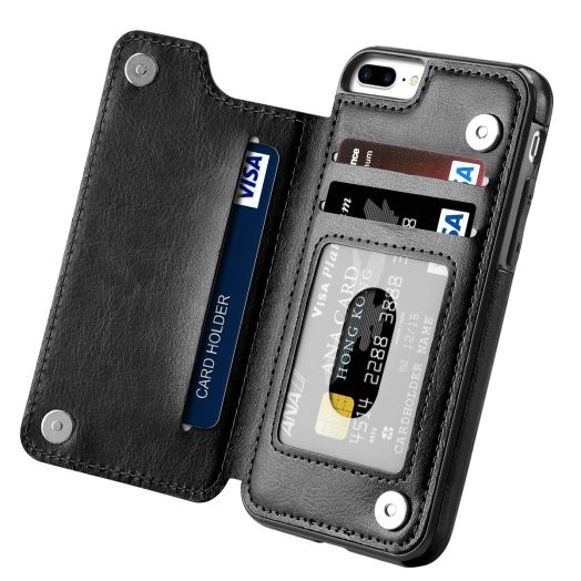 iPhone 7 Plus Case, iPhone 8 Plus Case, Hoofur Slim Fit Premium Leather iPhone 7 Plus Wallet Casae Card Slots Shockproof Folio Flip Protective Defender Shell for Apple iPhone 7 Plus (5.5 Inch) (Black)