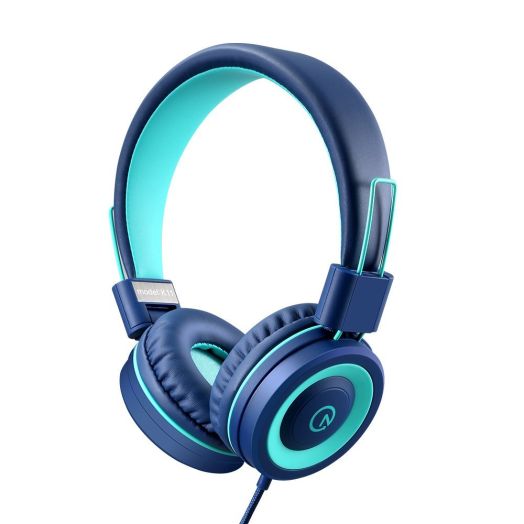 Kids Headphones - noot products K11 Foldable Stereo Tangle-Free 3.5mm Jack Wired Cord On-Ear Headset for Children (Navy/Teal)